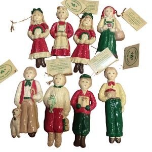 Lot of 8 Charlee McGee Clay Christmas Tree Ornaments 1982 Boys and Girls Holiday